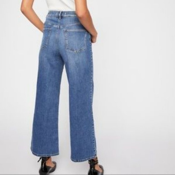 FREE PEOPLE Wide Leg High Rise Cropped Button-Fly Jeans Size 30 - Picture 2 of 14